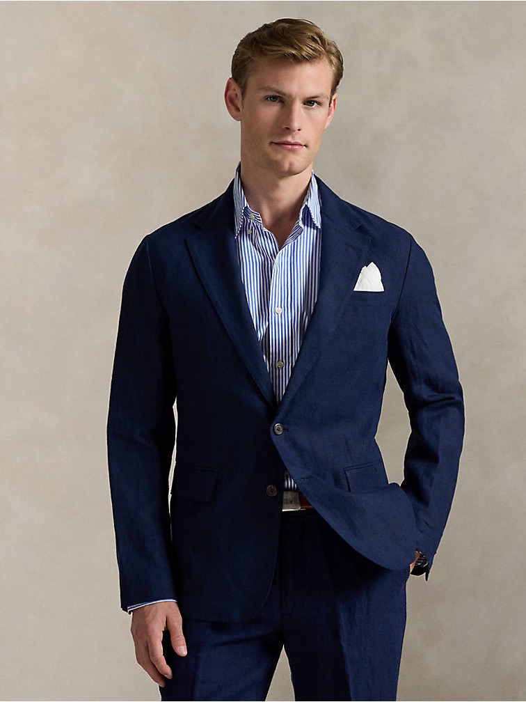 New Polo By Ralph Lauren 100% Linen Navy Blue Two-Button Men's Blazer